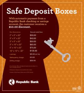 Safe Deposit Boxes With automatic payment from a Republic Bank checking or savings account, the customer receives a  $10.00 discount.