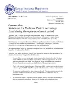 FOR IMMEDIATE RELEASE Oct. 24, 2014 For more information, contact: Bob Hanson Director of Communications