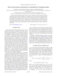 PHYSICAL REVIEW B 81, 115407 共2010兲  Massive Dirac fermions and spin physics in an ultrathin film of topological insulator Hai-Zhou Lu,1 Wen-Yu Shan,1 Wang Yao,1 Qian Niu,2 and Shun-Qing Shen1 1Department