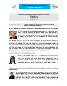 ECONOMIC AND SOCIAL COUNCIL INTEGRATION SEGMENT  Biographies[removed]May, 2014 ECOSOC Chamber