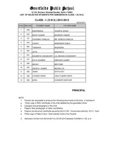 Greenfields Public School G.T.B. Enclave, Dilshad Garden, Delhi[removed]LIST OF SELECTED STUDENTS FOR ADMISSION IN CLASS - I (E.W.S.) CLASS - I ( E.W.S[removed][removed]