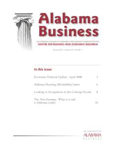 CULVERHOUSE COLLEGE OF COMMERCE AND BUSINESS ADMINISTRATION  CENTER FOR BUSINESS AND ECONOMIC RESEARCH Spring[removed]Volume 69, Number 2  In this issue: