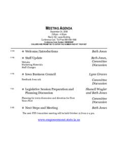 MEETING AGENDA September 24, 2008 2:00pm – 4:00pm Room 142, Lucas Building Conference Call: Toll Free[removed]Conference Code Number: [removed]