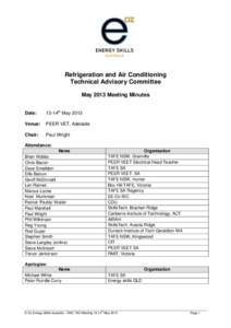 Refrigeration and Air Conditioning Technical Advisory Committee May 2013 Meeting Minutes Date:  13-14th May 2013