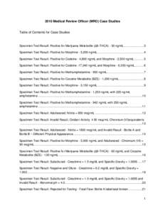2010 Medical Review Officer (MRO) Case Studies  Table of Contents for Case Studies Specimen Test Result: Positive for Marijuana Metabolite (Δ9-THCA[removed]ng/mL ........................3 Specimen Test Result: Positive fo