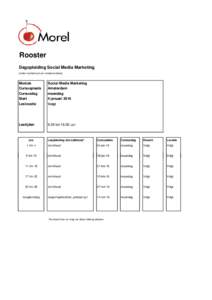 Rooster Dagopleiding Social Media Marketing (onder voorbehoud van roostermutaties) Module Cursusplaats