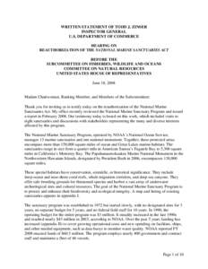 WRITTEN STATEMENT OF TODD J. ZINSER INSPECTOR GENERAL U.S. DEPARTMENT OF COMMERCE HEARING ON REAUTHORIZATION OF THE NATIONAL MARINE SANCTUARIES ACT