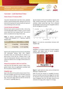 t  PROGRAM: FOOD SAFETY, PRODUCT INTEGRITY AND MEAT SCIENCE Fact sheet – Lamb Nutritional Value Date of issue: 27 January 2015