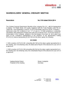 SHAREHOLDERS’ GENERAL ORDINARY MEETING  Resolution No. 518 dated[removed]