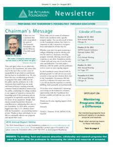 Volume 11, Issue 2 • August[removed]New sl etter PREPARING FOR TOMORROW’S POSSIBILITIES® THROUGH EDUCATION  Chairman’s Message