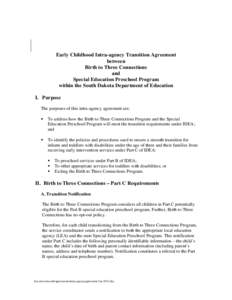 Early Childhood Intra-agency Transition Agreement between Birth to Three Connections and Special Education Preschool Program within the South Dakota Department of Education