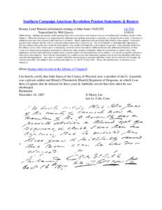 Southern Campaign American Revolution Pension Statements & Rosters Bounty Land Warrant information relating to John Jones VAS1292 Transcribed by Will Graves vsl 2VA[removed]