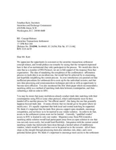 Jonathan Katz, Secretary Securities and Exchange Commission 450 Fifth Street, N.W. Washington, D.C[removed]RE: Concept Release Securities Transactions Settlement