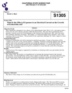 CALIFORNIA STATE SCIENCE FAIR 2003 PROJECT SUMMARY Name(s)  Kirsti A. Burr