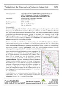 Verträglichkeit der Ortsumgehung Verden mit NaturaAuftragsgegenstand: Untersuchung der Verträglichkeit der geplanten Verlegung der B 215 – Ortsumgehung Verden mit den Erhaltungszielen