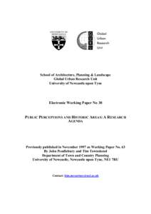 School of Architecture, Planning & Landscape Global Urban Research Unit University of Newcastle upon Tyne Electronic Working Paper No 30