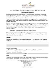 First Annual New York State of Mind Person of the Year Awards Invitation to Nominate For more than seven years, the New York Wine & Culinary Center has been exciting, inspiring and engaging New Yorkers and the world, cel