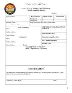 TOWN OF CLARKDALE APPLICATION FOR GRUBBING PERMIT Must be completely filled out Permit #________________ Project Address: