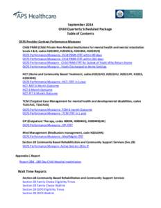 September 2014 Child Quarterly Scheduled Package Table of Contents OCFS Provider Contract Performance Measures Child PNMI (Child Private Non‐Medical Institutions for mental health and mental retardation levels I & II, 