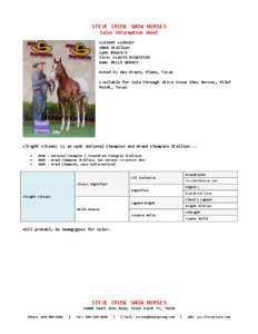STEVE CRUSE SHOW HORSES Sales Information Sheet ALRIGHT ALREADY