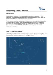 Requesting a VFR Clearance Introduction Pilots are often surprised when there is a delay following a request for a VFR clearance. This material explains the internal processes that must occur within air traffic control (