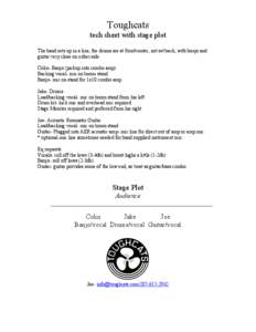 Toughcats tech sheet with stage plot The band sets up in a line, the drums are at front/center, not set back, with banjo and guitar very close on either side. Colin- Banjo (pickup into combo amp) Backing vocal- mic on bo