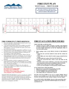 FIRE EXIT PLAN WEST HALL – FIRST FLOOR WEST HALL EMERGENCY MEETING AREA: All occupants meet around the picnic benches between Presidents’ Hall and the Gym