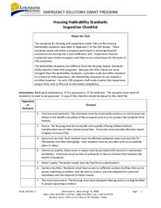 HPRP Housing Habitability Standards Inspection Checklist