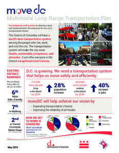 Multimodal Long-Range Transportation Plan You helped us craft a vision to develop a bold and implementation-focused plan for our city’s transportation future:  The District of Columbia will have a
