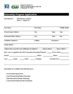KDKA-TV/WPCW-TV 420 Fort Duquesne Blvd., Suite 100 Pittsburgh, PA[removed]Internship Program Application Internship for: