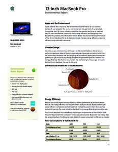 13-inch MacBook Pro Environmental Report Apple and the Environment  Model MD313, MD314