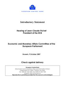 Introductory Statement  Hearing of Jean-Claude Trichet President of the ECB  Economic and Monetary Affairs Committee of the