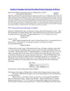 Southern Campaign American Revolution Pension Statements & Rosters Bounty Land Warrant information relating to William Oliver VAS337 Transcribed by Will Graves vsl 4 VA[removed]
