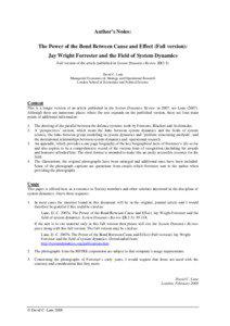 Author’s Notes: The Power of the Bond Between Cause and Effect (Full version): Jay Wright Forrester and the Field of System Dynamics