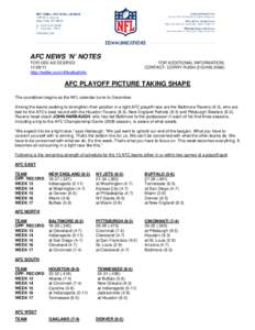 AFC NEWS ‘N’ NOTES FOR USE AS DESIRED[removed]http://twitter.com/nflfootballinfo  FOR ADDITIONAL INFORMATION,