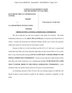 Case 1:13-cvGK Document 9 FiledPage 1 of 4  UNITED STATES DISTRICT COURT FOR THE DISTRICT OF COLUMBIA ELECTRONIC PRIVACY INFORMATION CENTER,