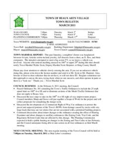 TOWN OF BEAUX ARTS VILLAGE TOWN BULLETIN MARCH 2011 *******************************************************************************************  WABA BOARD