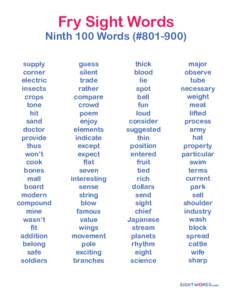 Fry Sight Words  Ninth 100 Words (#supply corner electric