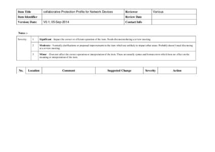 collaborative Protection Profile for Network Devices  Item Title Item Identifier Version; Date: