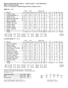 Official Basketball Box Score -- Game Totals -- Final Statistics SMU vs Arizona State[removed]:06 pm at Wells Fargo Arena (Tempe, Ariz.) SMU 42 • 4-4 ##