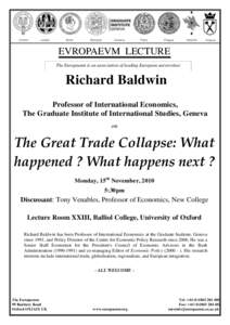 Europaeum / Graduate Institute of International and Development Studies / Richard Baldwin / Balliol College /  Oxford / Oxford / Higher education / Education