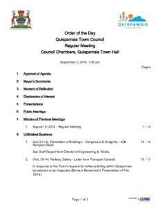 ​     Order of the Day Quispamsis Town Council Regular Meeting