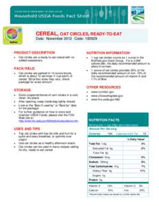 CEREAL, OAT CIRCLES, READY-TO-EAT Date: November 2012 Code: [removed]PRODUCT DESCRIPTION  NUTRITION INFORMATION