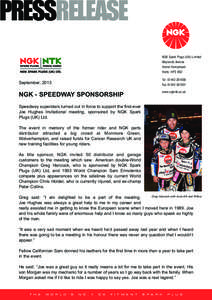 PRESSRELEASE NGK Spark Plugs (UK) Limited Maylands Avenue Hemel Hempstead Herts HP2 4SD