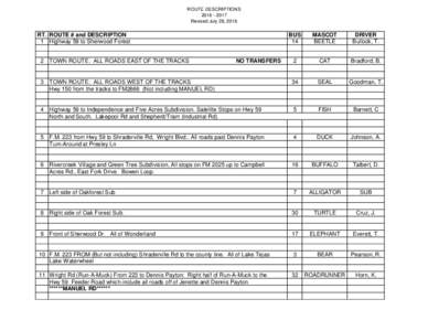 ROUTE DESCRIPTIONSRevised July 28, 2016 RT. ROUTE # and DESCRIPTION 1 Highway 59 to Sherwood Forest