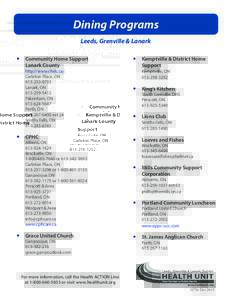 Dining Programs Leeds, Grenville & Lanark yy Community Home Support Lanark County http://www.chslc.ca/ Carleton Place, ON