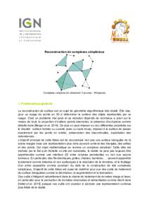 Reconstruction de complexes simpliciaux  Complexe simplicial en dimention 3 (source : Wikipedia) 1. Problématique générale La reconstruction de surface est un sujet de géométrie algorithmique très étudié. Elle vi