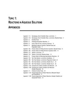 Topic 1: ReacTions in aqueous soluTions appendices Appendix 1.1A: Appendix 1.1B: Appendix 1.2: