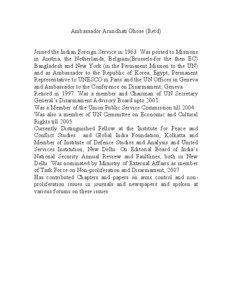 International relations / Year of birth missing / Sheel Kant Sharma / Nuclear proliferation / Arundhati Ghose / United Nations / Foreign relations of India