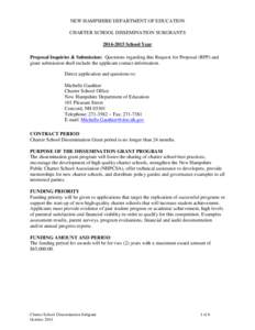 NEW HAMPSHIRE DEPARTMENT OF EDUCATION CHARTER SCHOOL DISSEMINATION SUBGRANTS[removed]School Year Proposal Inquiries & Submission: Questions regarding this Request for Proposal (RFP) and grant submission shall include t